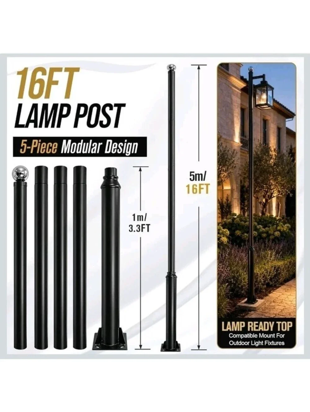 Street Light Pole 16 FT, Adjustable Heavy Duty Outdoor Metal Lamp...
